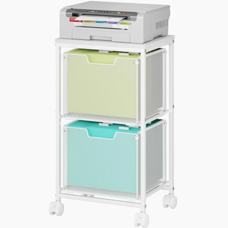 

Rolling File Cart with 2 Storage Drawers, Under Desk Storage Cart, Hanging File Folder Organizer with Wheels, Filing Cabinet Mo
