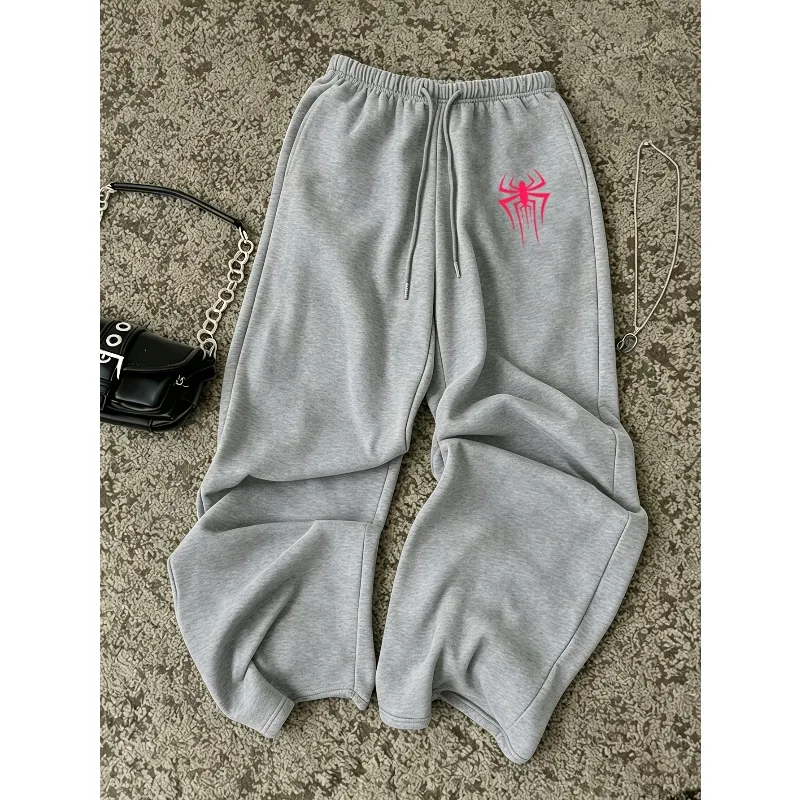 Spider Pattern Korean Style Casual Autumn Winter Warm Loose Style Women'S Sweatpants New Style, Suitable for Casual Outings