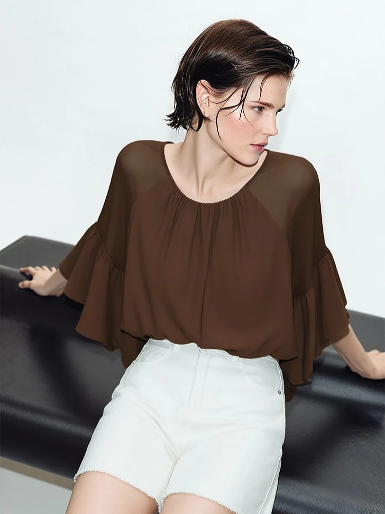 

Amii Women's Blouse 2026 Summer New Loose Elegant Office Chiffon Top Round Neck Raglan Sleeve Casual Shirt for Women 12622213