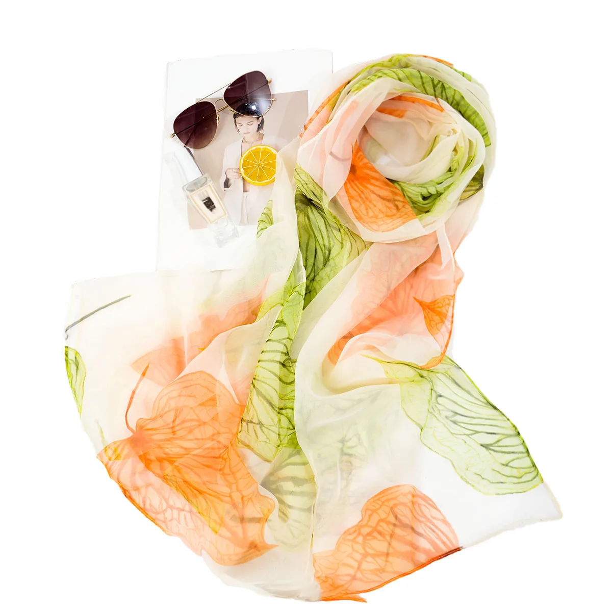 A lightweight fashionable printed floral pattern gauze scarf for women, sun protection beach scarf and shawl