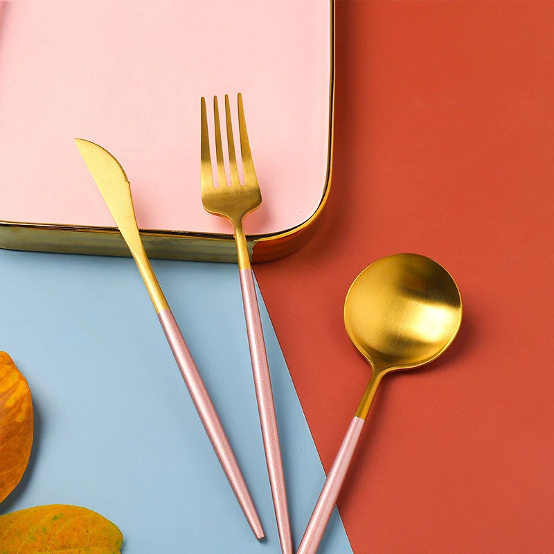 

3pcs Dinnerware Set 304 Stainless Steel Tableware Knife Fork Spoon Cutlery Set Children's Cutlery Rice Fork Kitchen Flatware Set