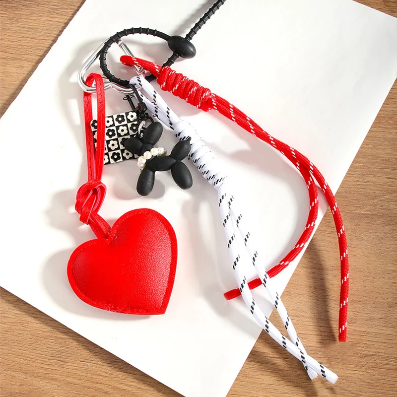 Red Leather Heart Keychain Handwoven Chic Sturdy Lightweight Compact Durable for Purse Backpack Casual Wear Gift Idea