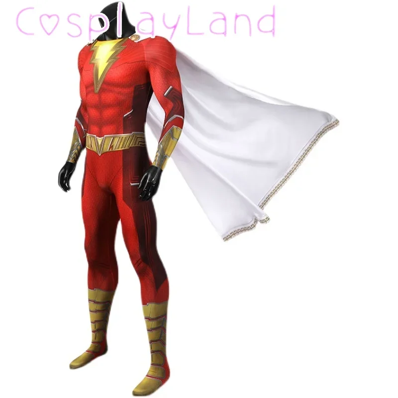 Traje de Cosplay de Billy Zentai para hombre, mono rojo con capa, estampado 3D, disfraz de Carnaval de Halloween, mono de Spandex