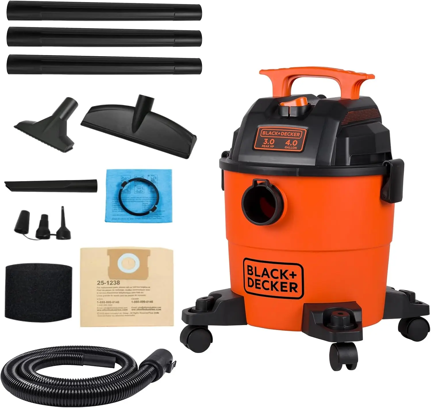 

4 Gallon Wet Dry Shop Vacuum, 3-in-1 Portable with Accessories for Garage, Home, Car Cleaning