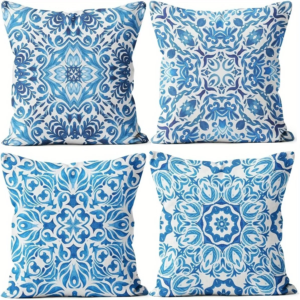 Blue And White Ornate Patterned Pillow Covers Pattern Cushion Cover Suitable For Sofa Bedroom Car Pillow Cover