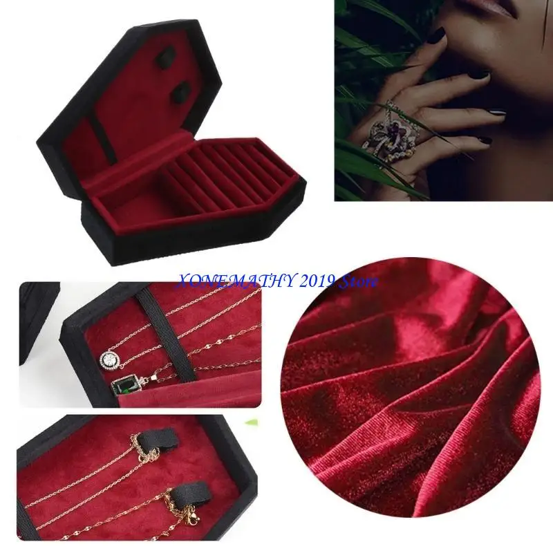 

F42F Halloween Coffin Jewelry Box Earrings Ring Necklace Display Storage Cases Portable Ring Holder Jewelry