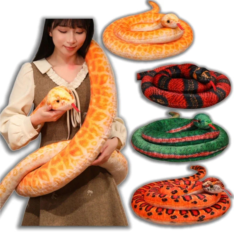 Peluche de Serpiente Gigante Realista, Serpiente Roja, Verde y Marrón, Animal de Peluche Suave, Víbora de Peluche para Bromas, Decoración de Halloween