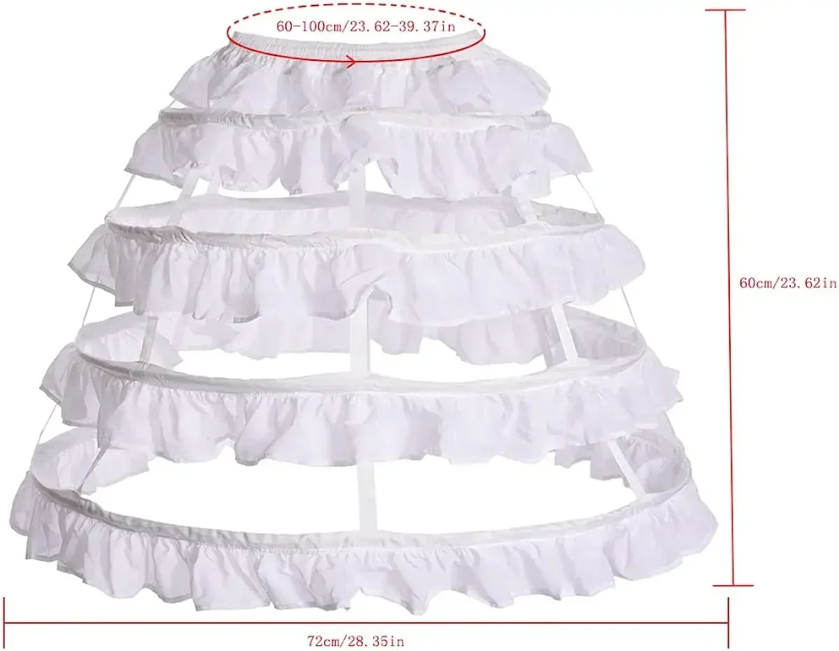 Women's 4 Hoops Costume Crinoline Lolita Girls Chiffon Petticoat Skirt Pannier Cosplay Underskirt