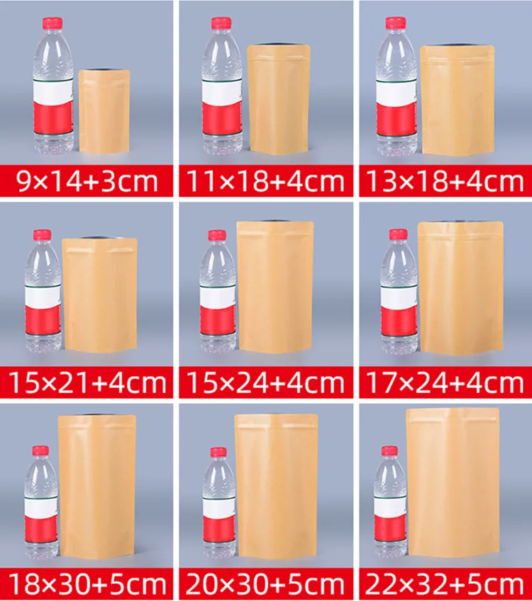 Resealableクラフト紙包装袋、ジッパー包装袋、最大の厚く、コーヒーの体、防滴、スパイス、お茶、豆、収納のポーチ、32ワイヤー、50個