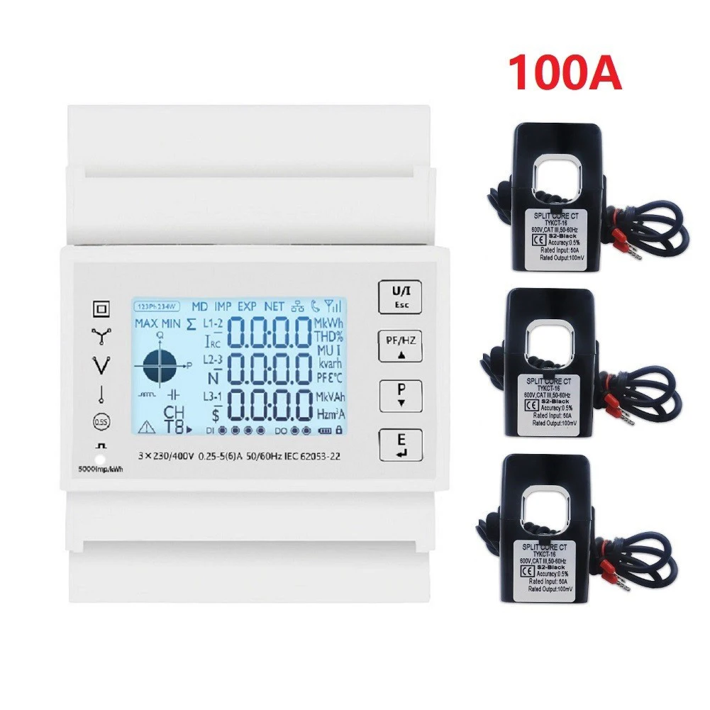 TAC4300CT for Three-Phase Systems Featuring Voltage Current Harmonics Power Factor and Energy Consumption Tracking