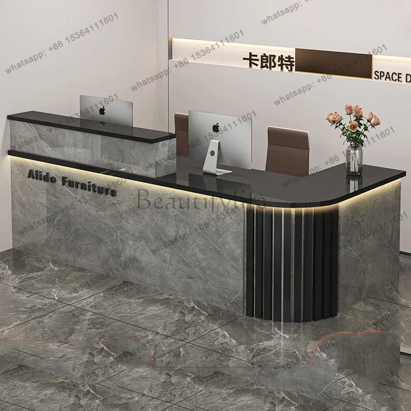 LJY Simple Glamour Bar Counter Luxury Senior Modern Salon Reception Desk Unique Classic Mostrador Negocio Commercial Furniture