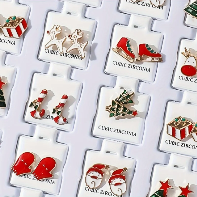 

36 Pairs Of Vintage Christmas Street Earrings That Girls Wear Every Day, Random Design, Santa And Christmas Tree, Elk