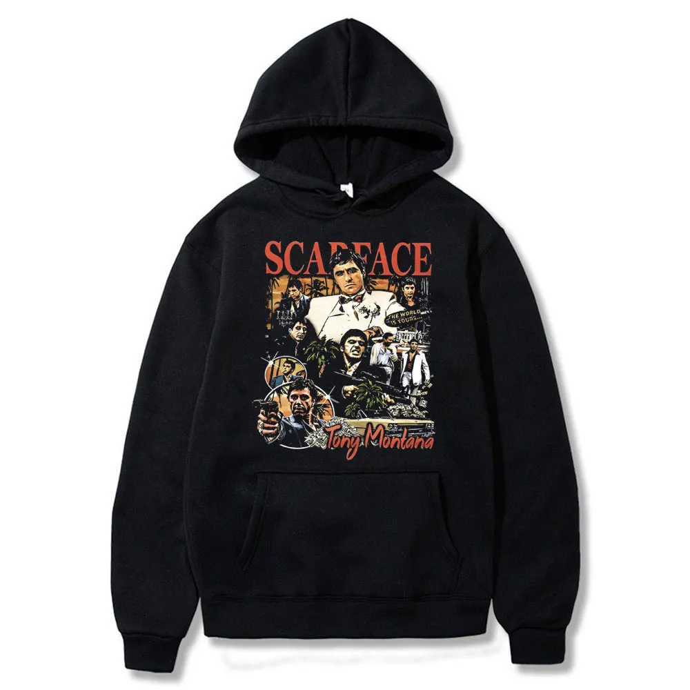 

Vintage 90s Movie Scarface Tony Montana Hoodie Al Pacino Hoodies Men Fashion Classic Sweatshirt Male Casual Oversized Streetwear