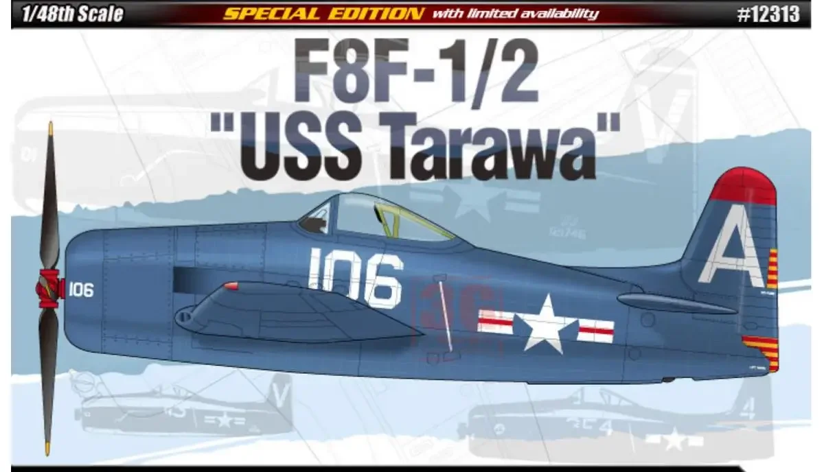 Academy Kit Model pesawat rakitan, pesawat pembawa 12313 F8F-1/2 USS TARAWA edisi khusus 1/48