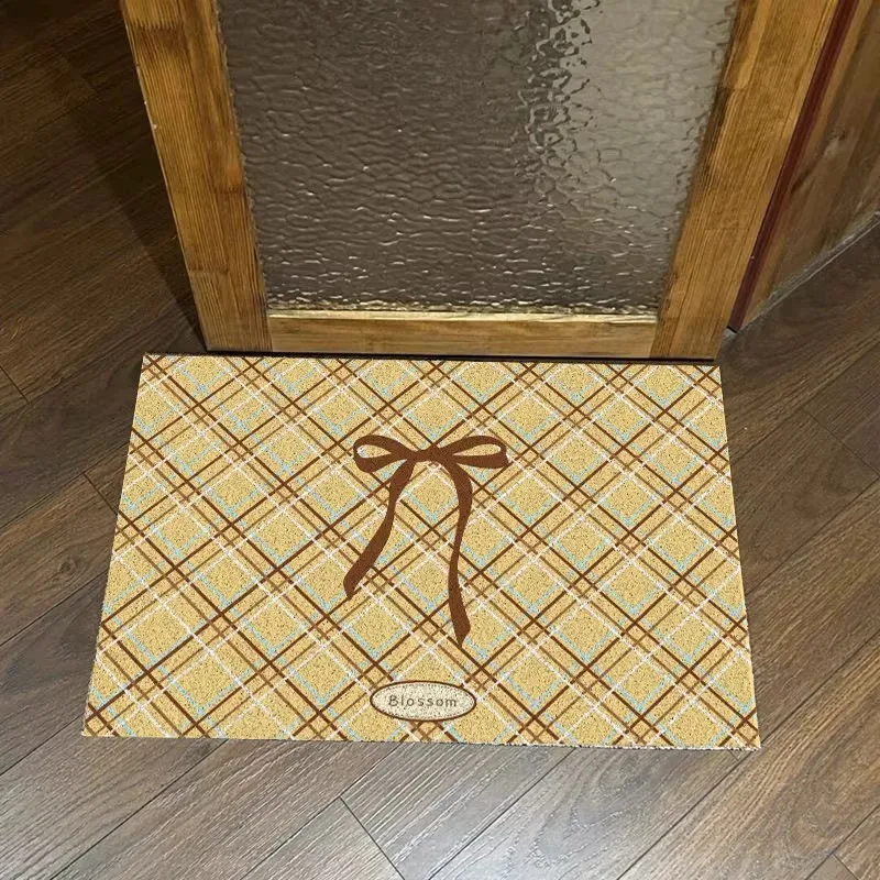 Retro PVC Welcome Doormat Korean Style Bows Mat Cuttable House Entrance Rug Carpet Anti Dust Pad Outdoor Aesthetic Home Decor