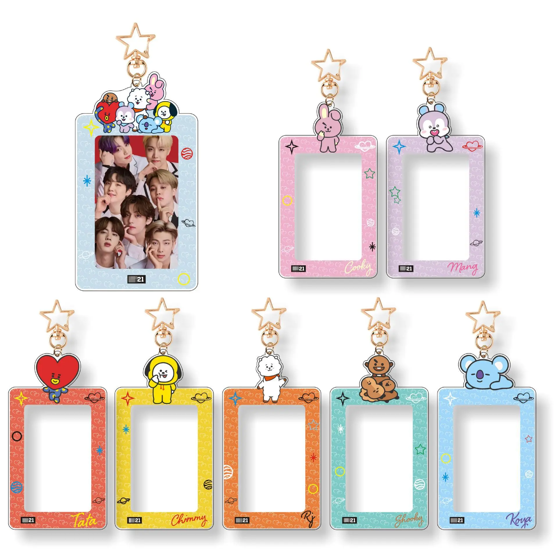 BT21 Photocard Holder Acrylic Kpop Card Case Idol Photo Frame Photo Album Cartoon ID Card Sleeve with Pendant Keychian