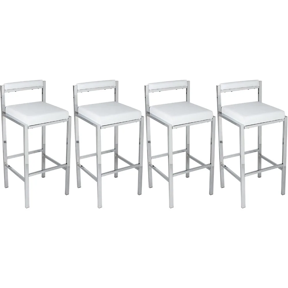 

30'' Bar Height Stools Set of 4, Modern Pu Leather Bar Stools with Backs, Upholstered Metal Bar Stools for Kitchen Island/Dining