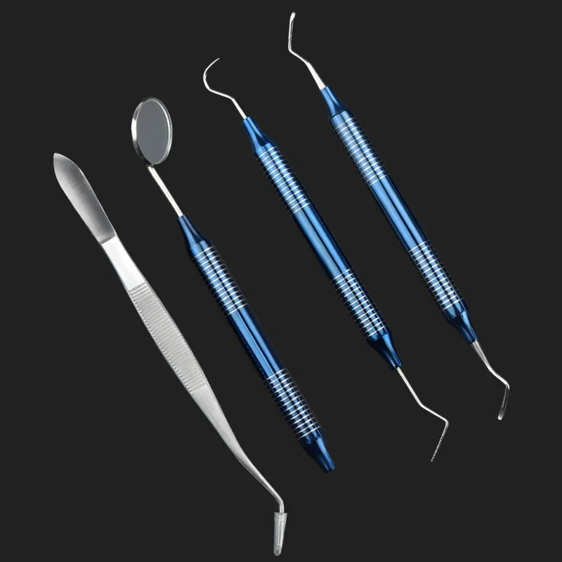 

4Pcs Dental Stainless Steel Tool Kit Oral Hygiene Dental Plaque Remover Antibacterial Gum Care High Temperature Resistance Tools