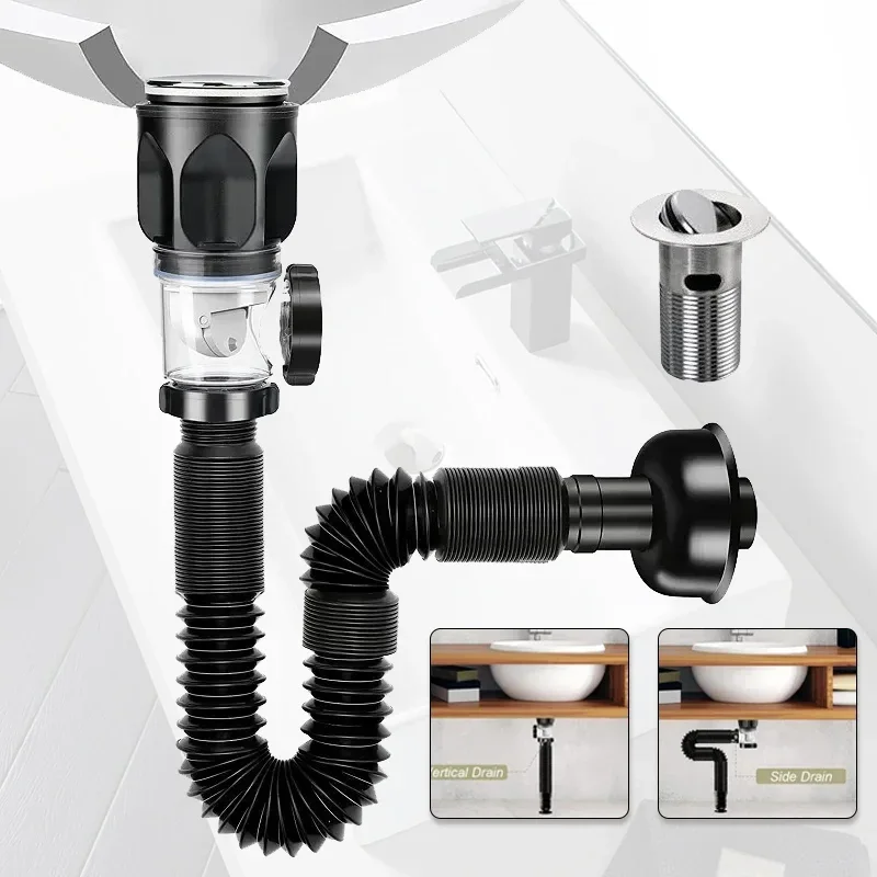 

Flip-Top Kitchen Sink Drain Retractable Deodorizing Filter Flexible Downspout Bathroom Sink Anti Clogging Kitchen Accessories