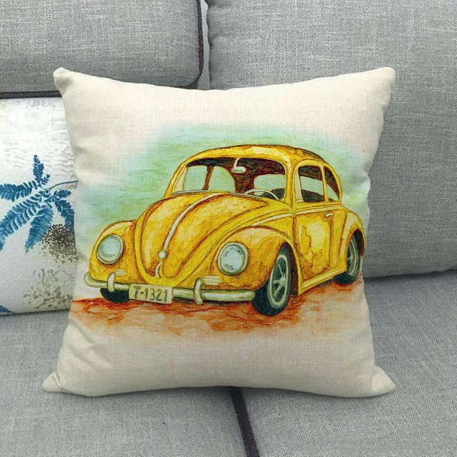 45cm *  unique watercolor car beetle design, suitable for family bedroom hotel  decoration pillow case