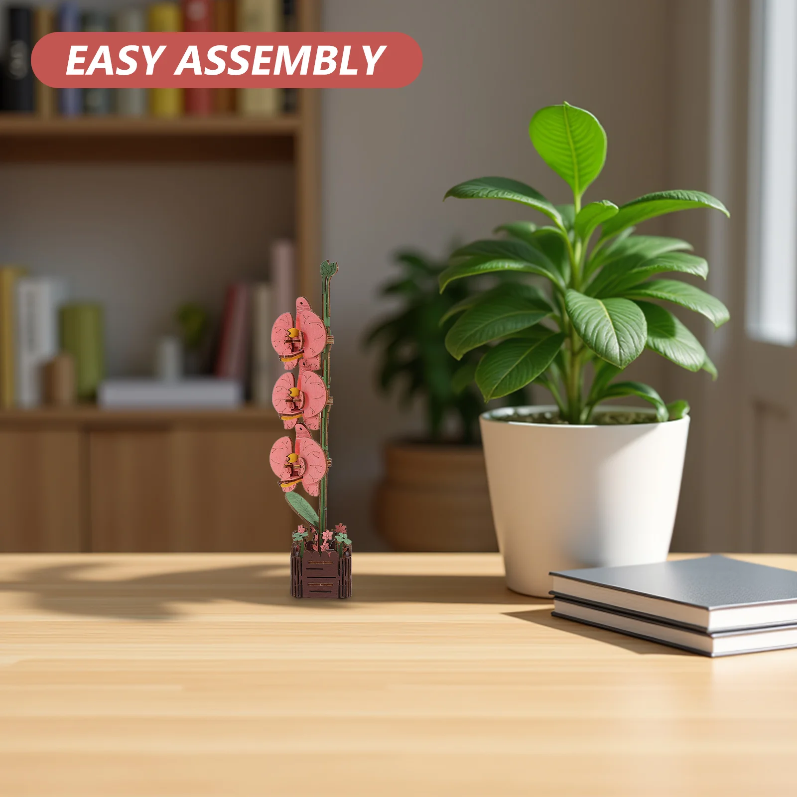 

3D Wooden Flower Puzzle Diy Phalaenopsis Building Kit Handcraft Assembly Decor Desktop Potted Plant Craft Game For Adults