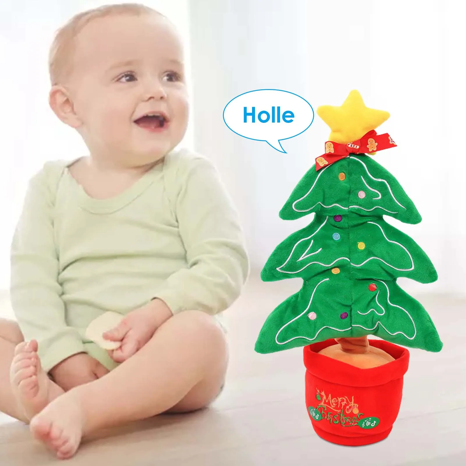 Juguete de baile de Navidad iluminado, muñeca de música eléctrica, juguete de peluche interactivo divertido, decoración de árbol de Navidad, alce, hombre de jengibre