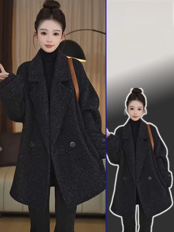 

Женское двубортное теплое шерстяное пальто больших размеров в винтажном стиле, двустороннее шерстяное пальто, верхняя одежда для весны и осени, новинка