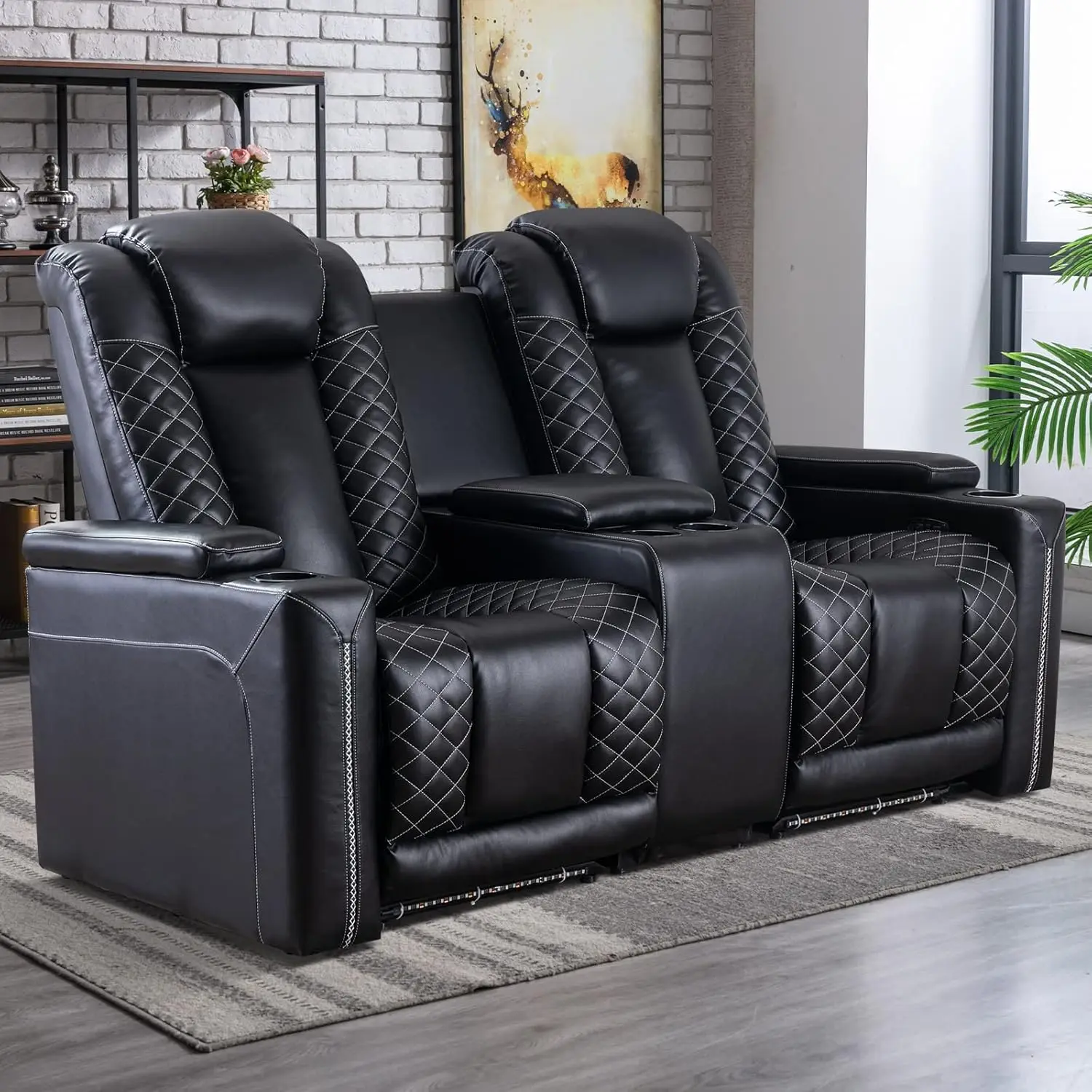 

Home Theater Seating, Electric Power Recliner Chairs with USB Ports and Cup Holders, Breathable Faux Leather Recliner Set