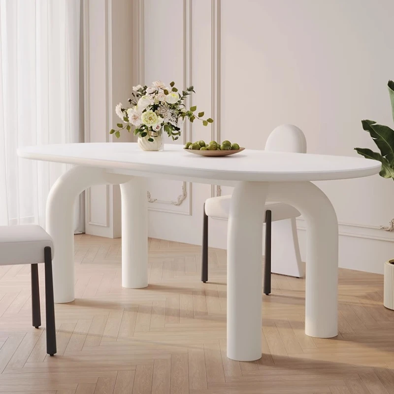 Government subsidy French cream wind rock board light luxury dining table small apartment rectangular household solid wood