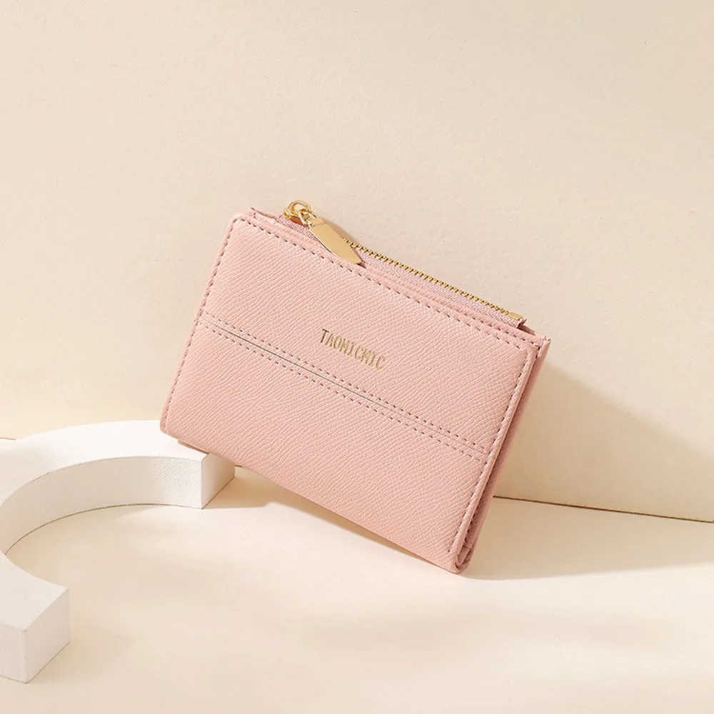 

Elegant Women Short Wallet Pu Leather Large Capacity Business Card Holder Simple Zipper Closure Bank/ID/Credit Card Bag Female