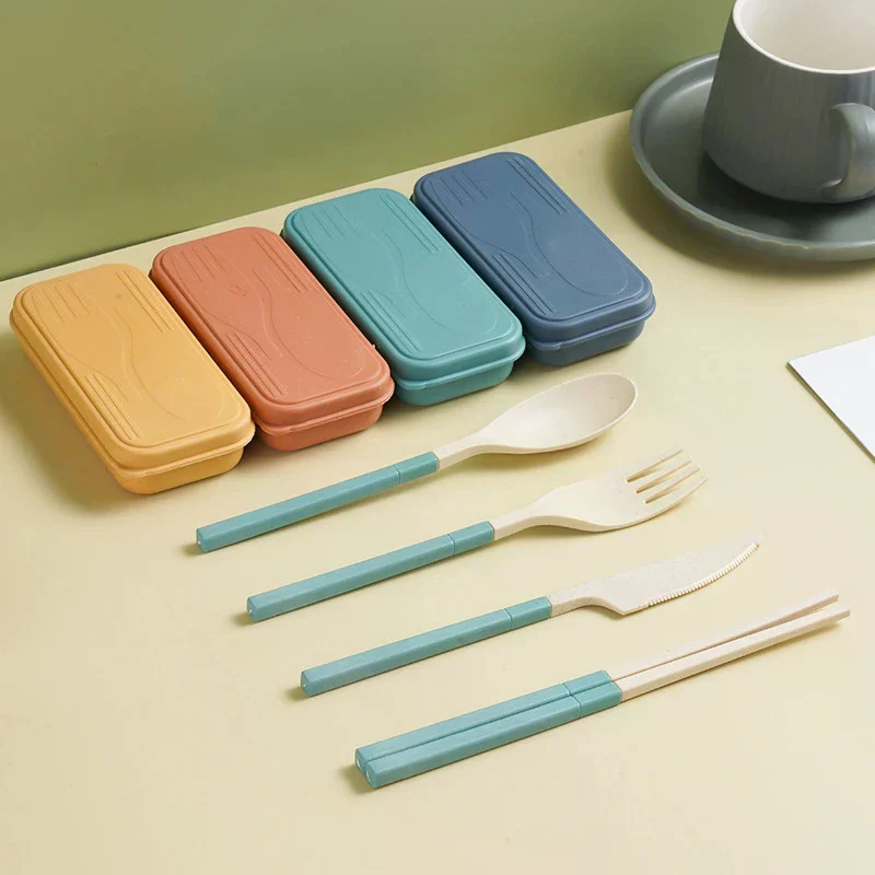 

Japanese-Style Wheat Straw Cutlery Set Knife Fork Spoon Chopsticks - Three-Piece Folding Portable Cutlery
