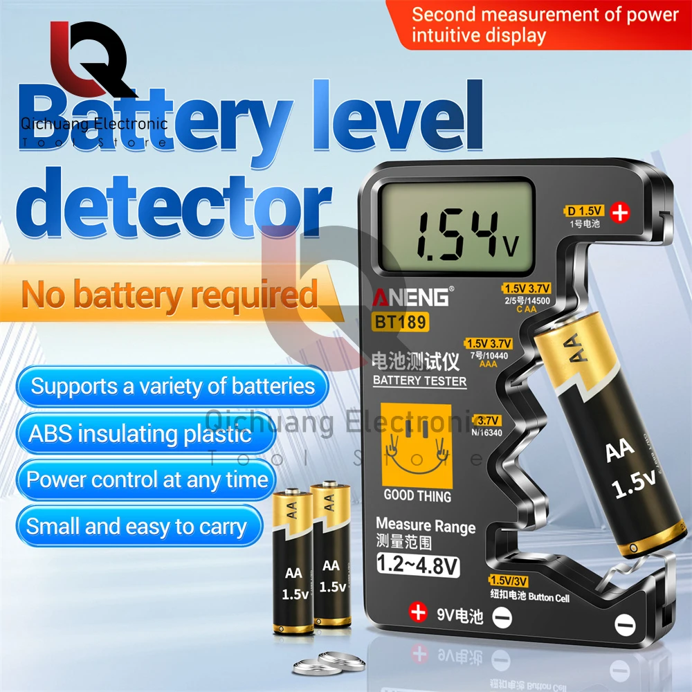 BT189 Battery Tester LCD Display Universal Voltmeter Electricity Display AA AAA Button Cell Batteries Tester 1.2-4.8V/9V