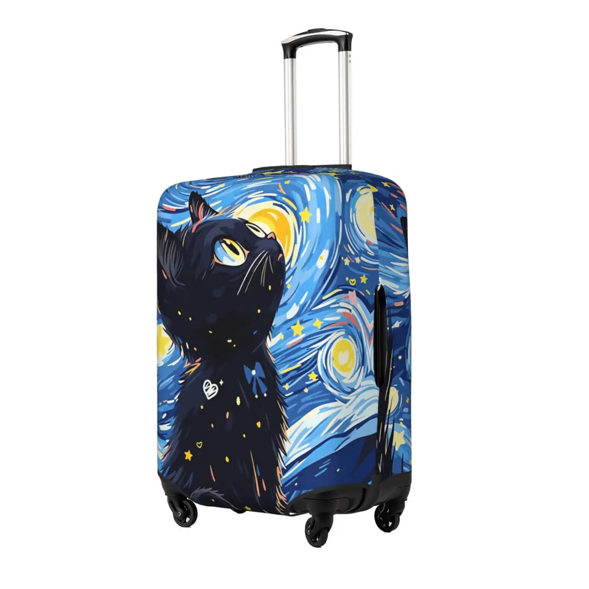 Starry Night Black Cat Looking Up Van Gogh Art Suitcase Cover Business Protector Holiday Strectch Luggage Supplies