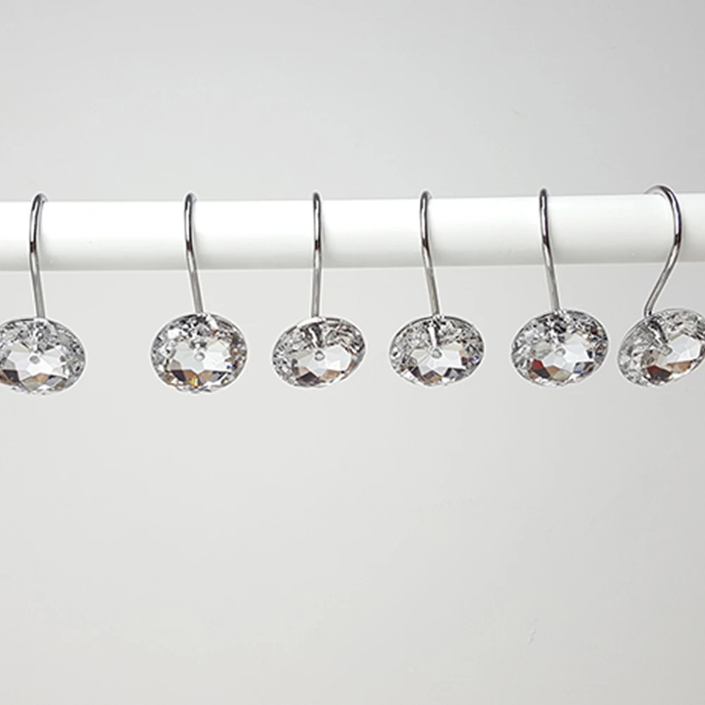 

12pcs Shower Curtain Hooks Acrylic Metal Diamond-Shaped Rings Decorative Bathroom Accessories For Shower Curtains