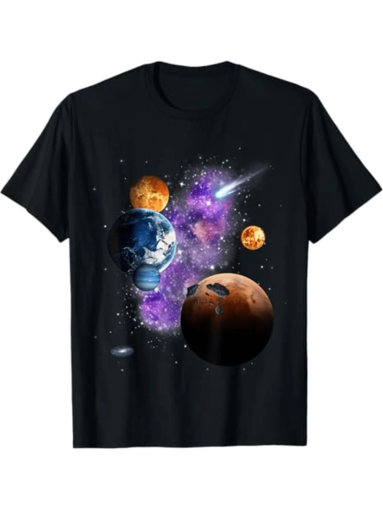 Men's Solar System & for Galaxy Space Theme T-Shirt - 100% Short Sleeve Round Neck Casual Tee with Colorful Planets, Stars & Nebulae Print - Breathable All-Season Comfort for Astronomy Lovers & Casual Attire( Regular Fit), Graphic Tee Men, T Shirt