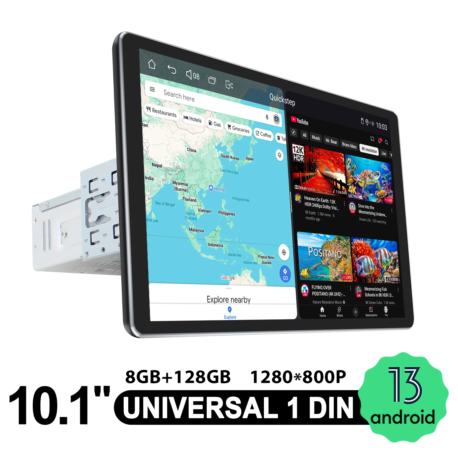 راديو ستيريو للسيارة مقاس 10.1 بوصة من JOYING مع CarPlay لاسلكي وأندرويد Auto 1280x800 HD تعمل باللمس وملاحة GPS بلوتوث