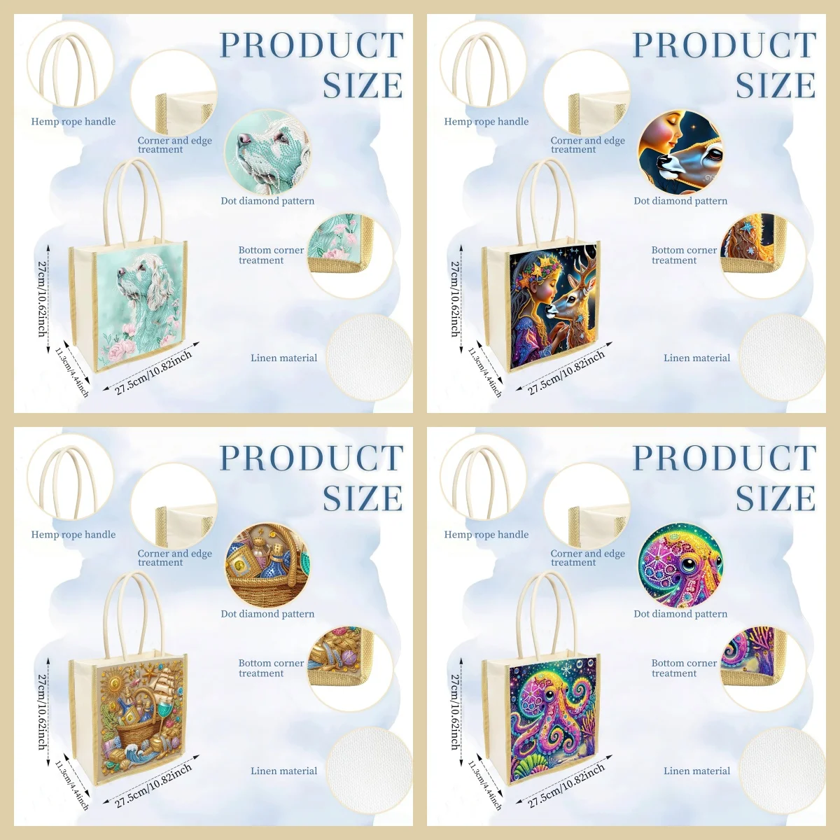 Canvas Storage Bag with Animal Diamond Painting, Thick and Firm, Fine Workmanship for Home & Outdoor Use.