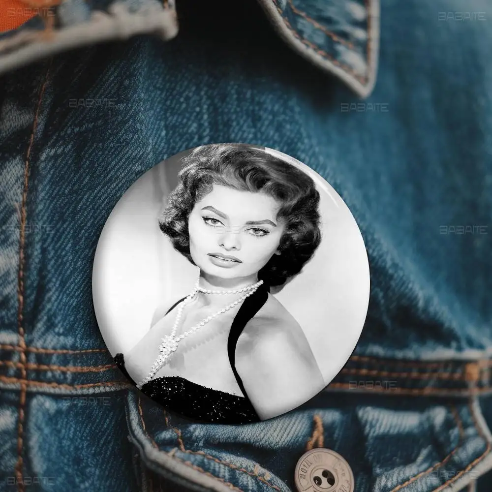 الموضة الحديثة ستار صوفيا لورين صور دبابيس الإبداعية شارة مستديرة الهدايا دبابيس 32/44/58 مللي متر #6