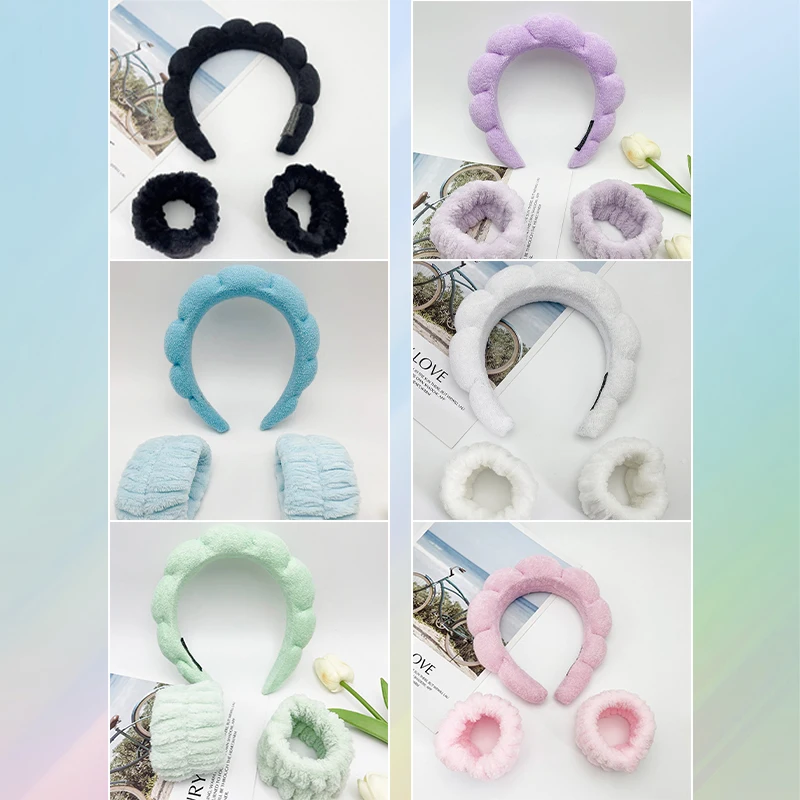 

3pcs/set Washing Headband Fashion Sponge Wristbands Twist Band Crown Tower Cloth Washable Face Care Makeup Shower Skincare Tool