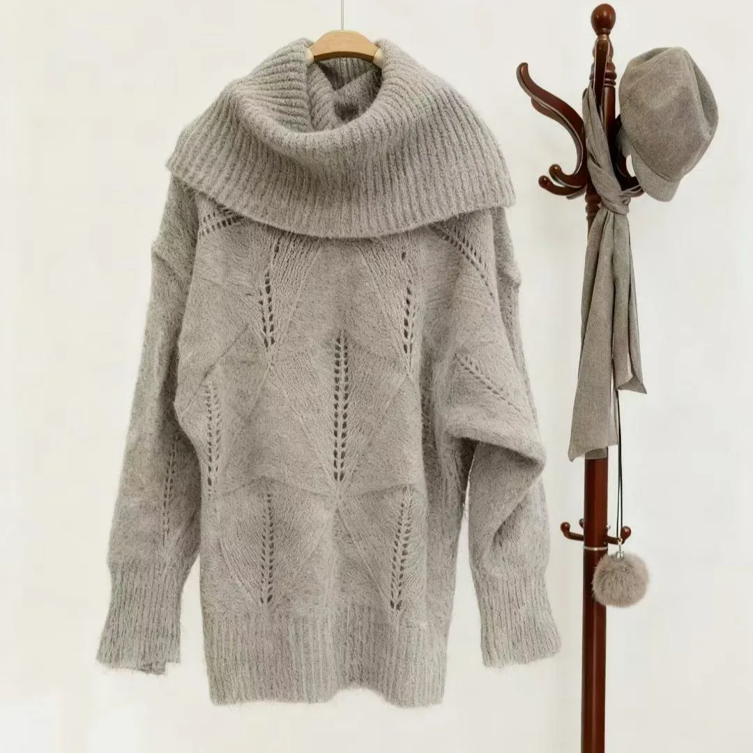 Maglieria da donna coreana Sle Chic scava fuori una spalla lunga Sve taglio dritto pendolarismo Sle Casual autunno inverno Top