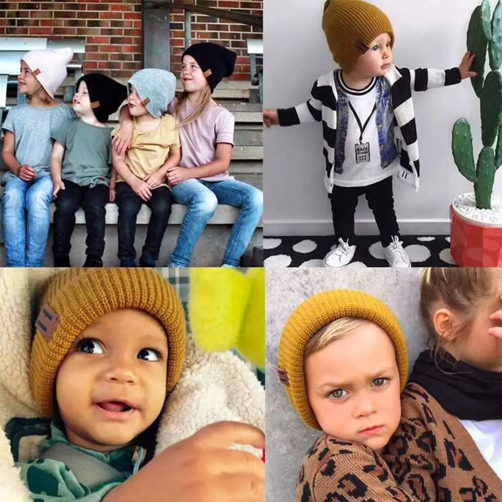 

7 Colors Solid Cute Casual Cap Children Beanie Caps Warmer Bonnet Winter Autumn Hats Knitted Beanies