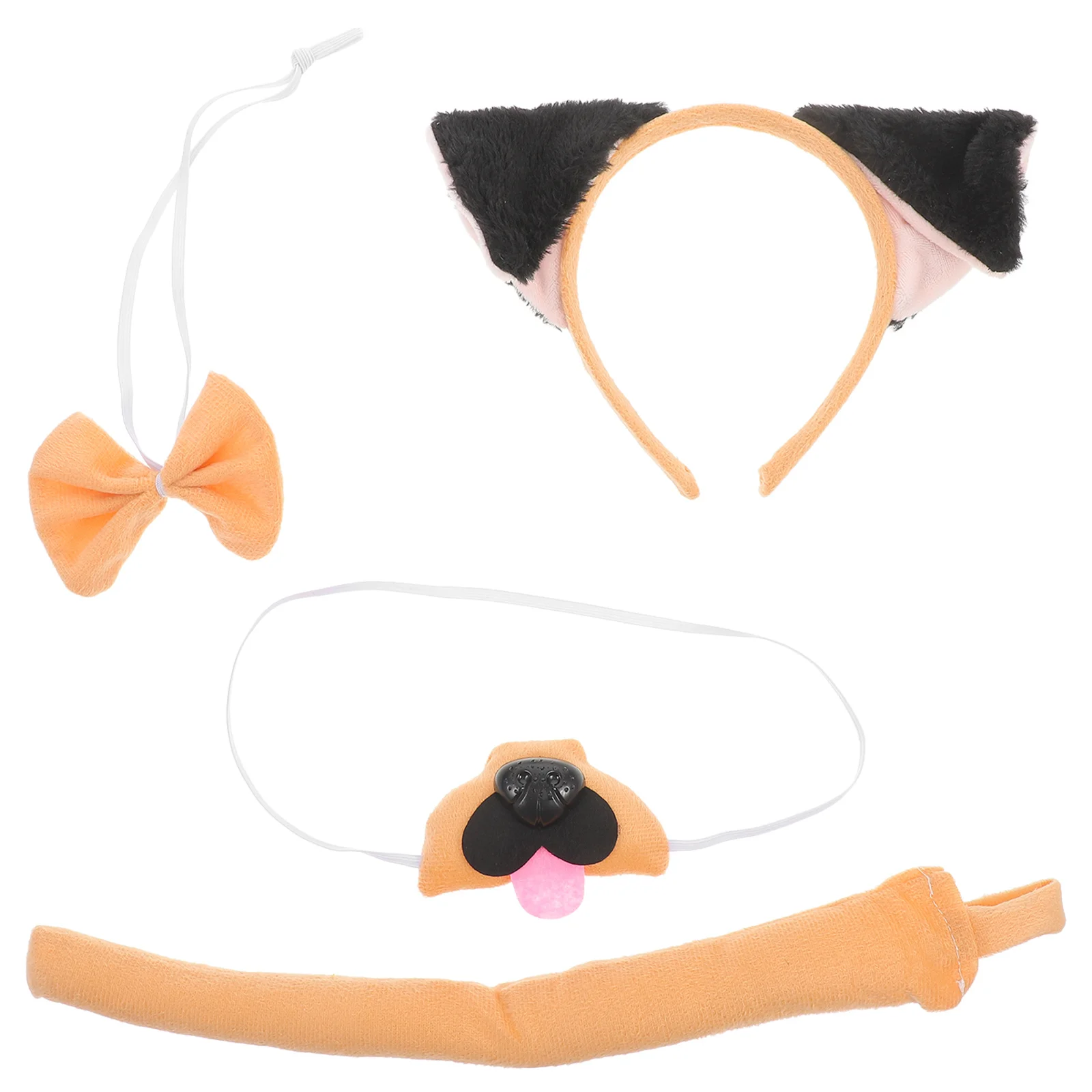 1Set Dog Costume Accessory Set Cartoon Ears Headband Tail Bowtie for Party Cosplay Dog Animal Costume Prop