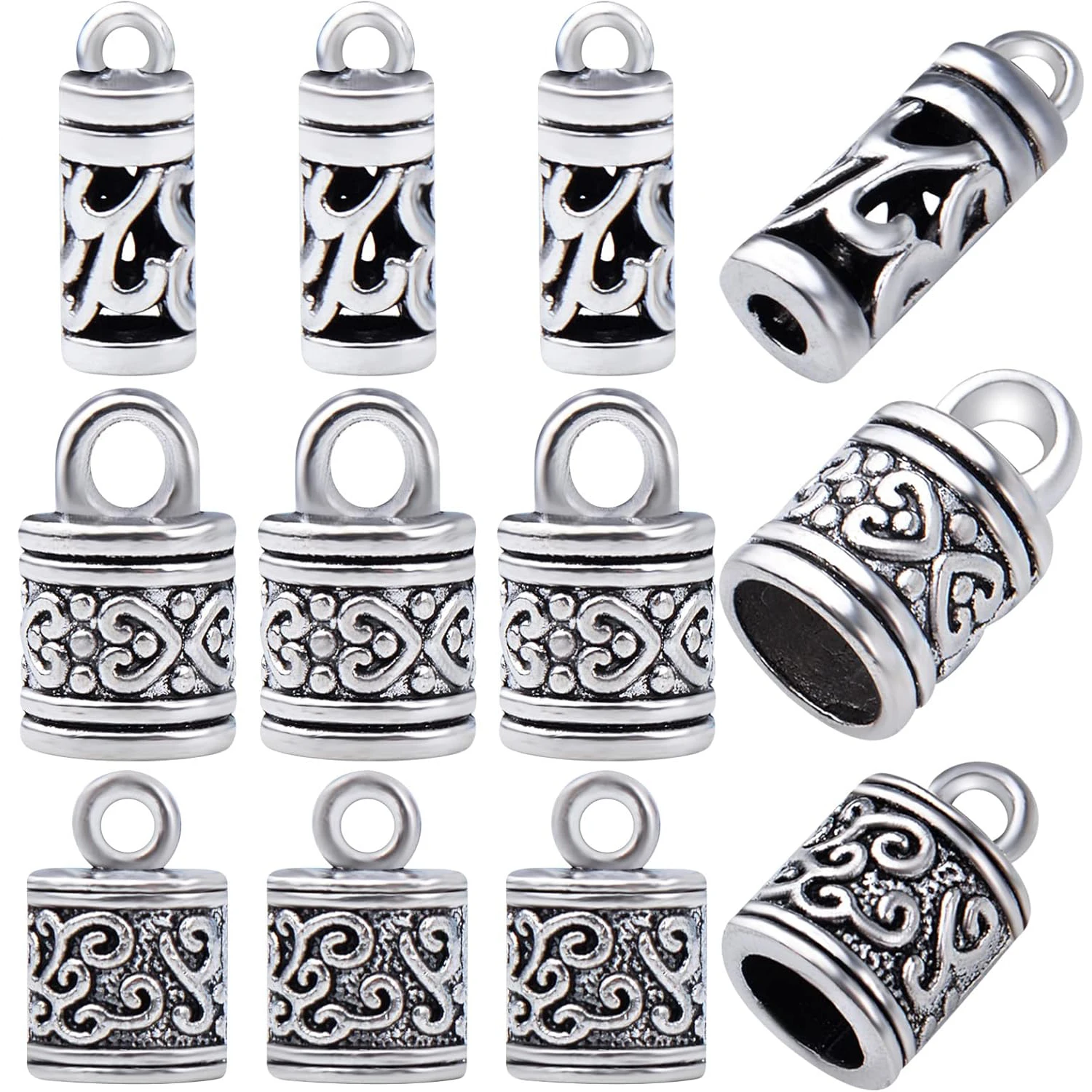 

60 шт. наконечников для шнуров из тибетского сплава с цветочными узорами, подклеиваемые, с кисточками, кожаные, для браслетов DIY