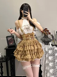 Cookie Bear Cute Women Off Shoulder Strap Short Cake Skirt Set Vintage Bear Cosplay Short Skirt Set