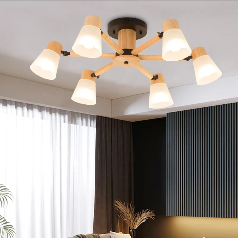 Nordic Minimalist Bedroom Chandeliers Rotating Log Living Room Dining Table Light AC 85 260V LED Modern Home Decor Chandelier