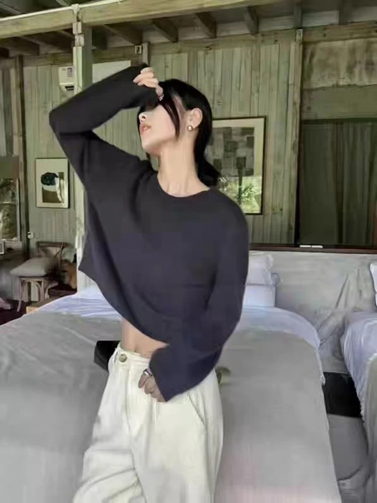 100% Merino Wool Women's Round Neck Short Pullover Loose Autumn Winter Casual Fashion Knitted Cashmere Sweater