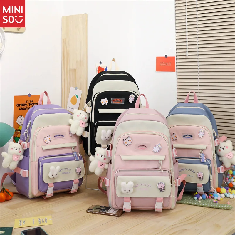 

Miniso Korean Letter Backpack Set | Mother-Daughter Canvas Bag, Large Capacity