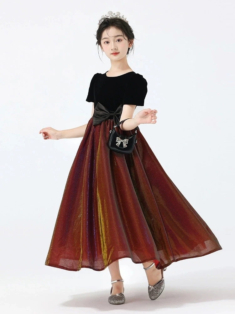 Children Formal Gown Wedding Photograph Wear Korea Japan Girls Flame Red Elegant Dresses Princess Kids Evening Party Dress Skirt