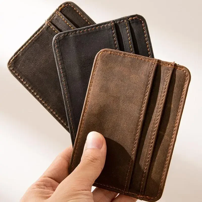 Genuine Leather Wallet, Wax Leather, Credit Card Holder, Vintage Cowhide Coin Purse, Wallet