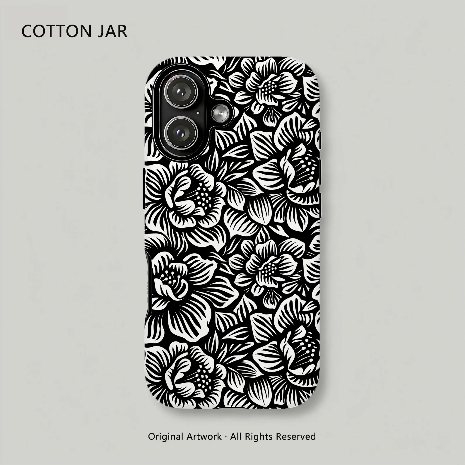 

Bold Black White Graphic Floral Full Coverage Magnetic Case For iPhone 17 16 15 Pro Max 14 Plus 13 12 Shockproof Hard Cover